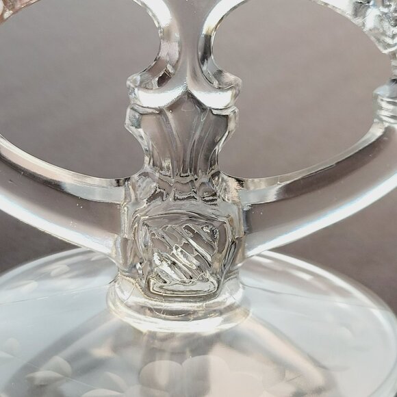 Vintage Indiana Glass Double Candle Holder, Elegant Etched Floral, c.1939-47 USA - Picture 4 of 10